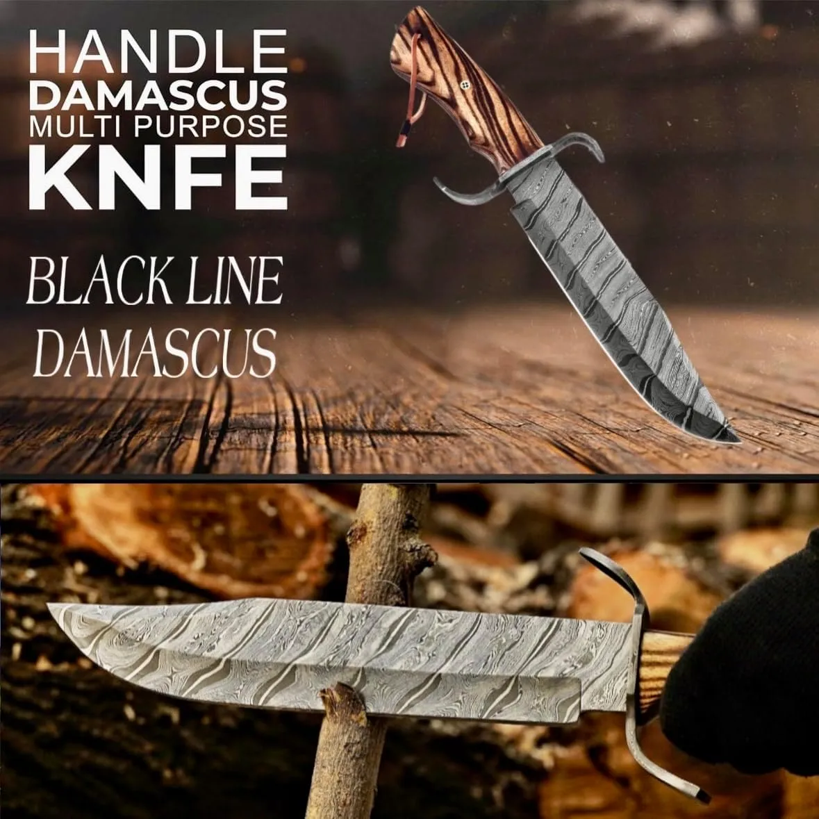 The Expandable Handmade Bowie Knife , Damascus Bowie Knife With Sheath , Damascus Hunting Knife , Damascus Knife , Knife With Sheath , Fixed Blade Knife - Ideal for Survival , Chopping , Camping , Outdoor Activities - Ash Wood Handle (Ash Wood)