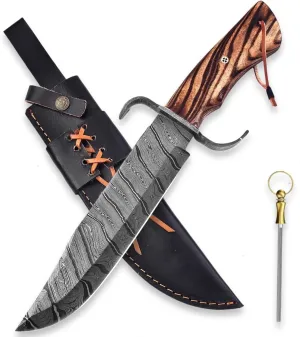 The Expandable Handmade Bowie Knife , Damascus Bowie Knife With Sheath , Damascus Hunting Knife , Damascus Knife , Knife With Sheath , Fixed Blade Knife - Ideal for Survival , Chopping , Camping , Outdoor Activities - Ash Wood Handle (Ash Wood)