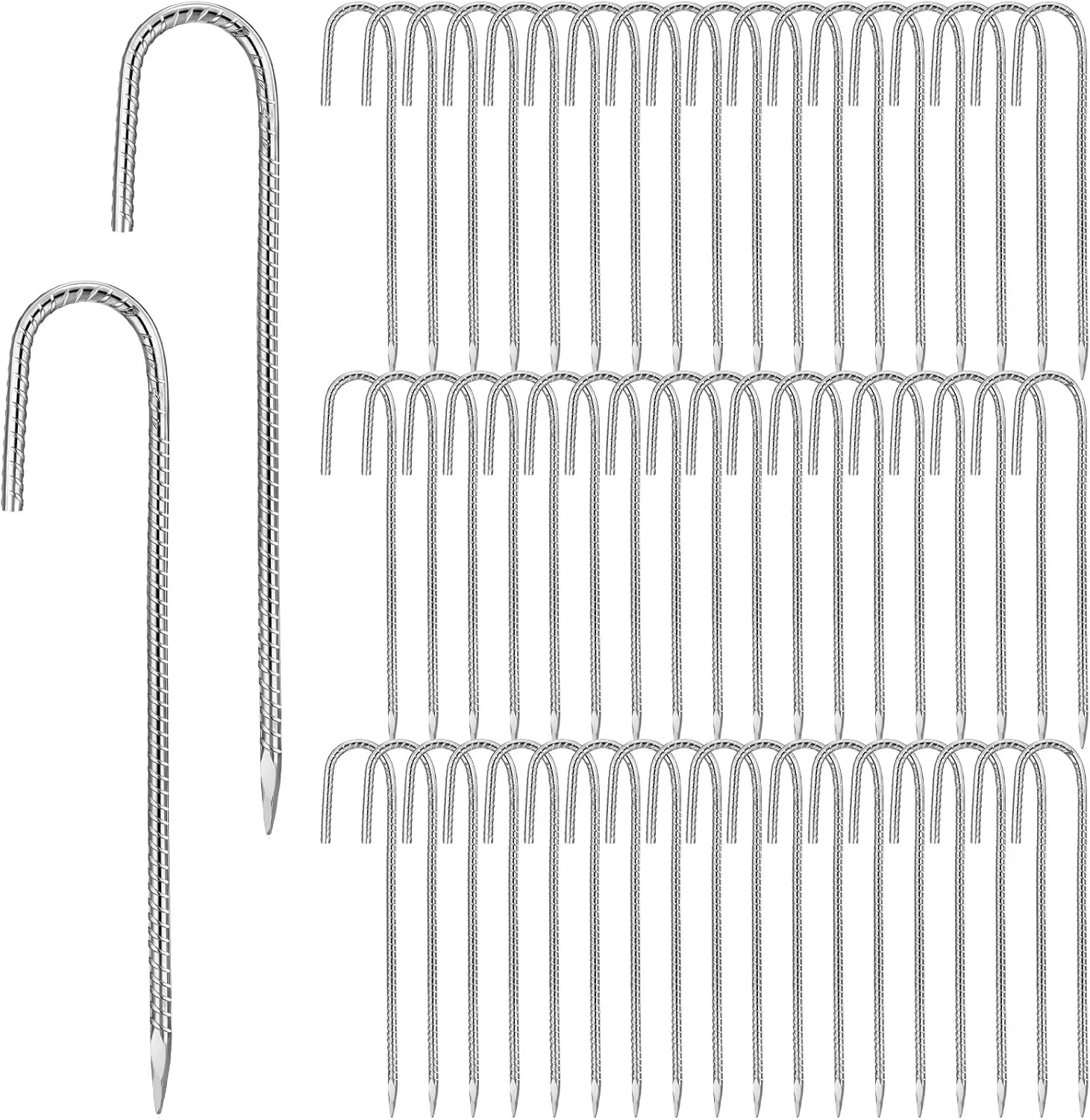 Therwen 50 Pcs 12 Inch Rebar Stakes Ground Stakes Heavy Duty J Hook Galvanized Anti Rust Tent Spikes Anti Rust Galvanized for Camping Garden Chicken Coop Outdoor Yard House