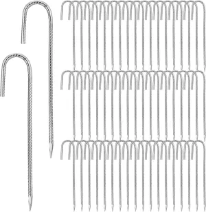 Therwen 50 Pcs 12 Inch Rebar Stakes Ground Stakes Heavy Duty J Hook Galvanized Anti Rust Tent Spikes Anti Rust Galvanized for Camping Garden Chicken Coop Outdoor Yard House