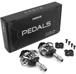 THINVIK Pedals and Cleats for SPD Spin Bike Moutain Bike, Compatible with Shimano SPD System for 9/16'' Indoor/Fitness/Exercise/Peloton Bicycle/MTB