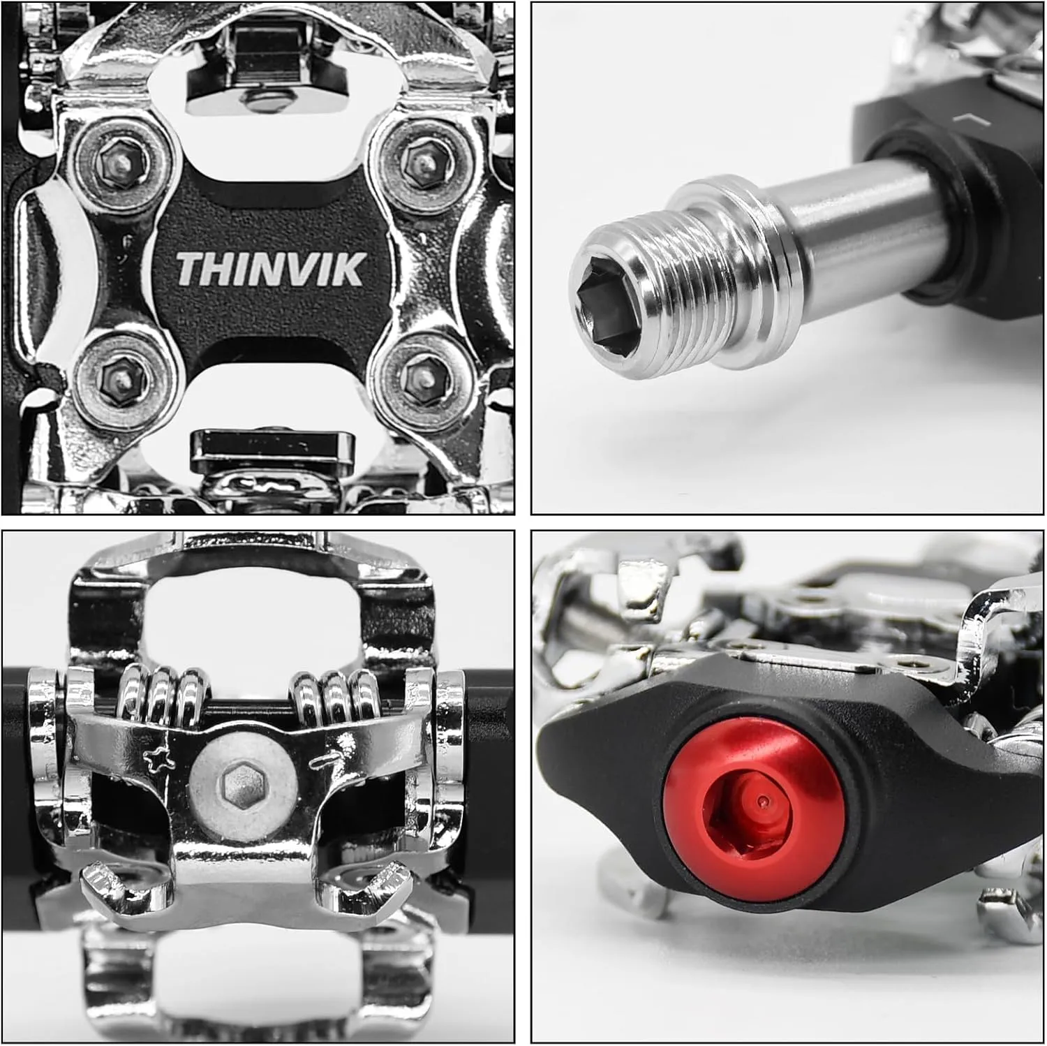 THINVIK Pedals and Cleats for SPD Spin Bike Moutain Bike, Compatible with Shimano SPD System for 9/16'' Indoor/Fitness/Exercise/Peloton Bicycle/MTB