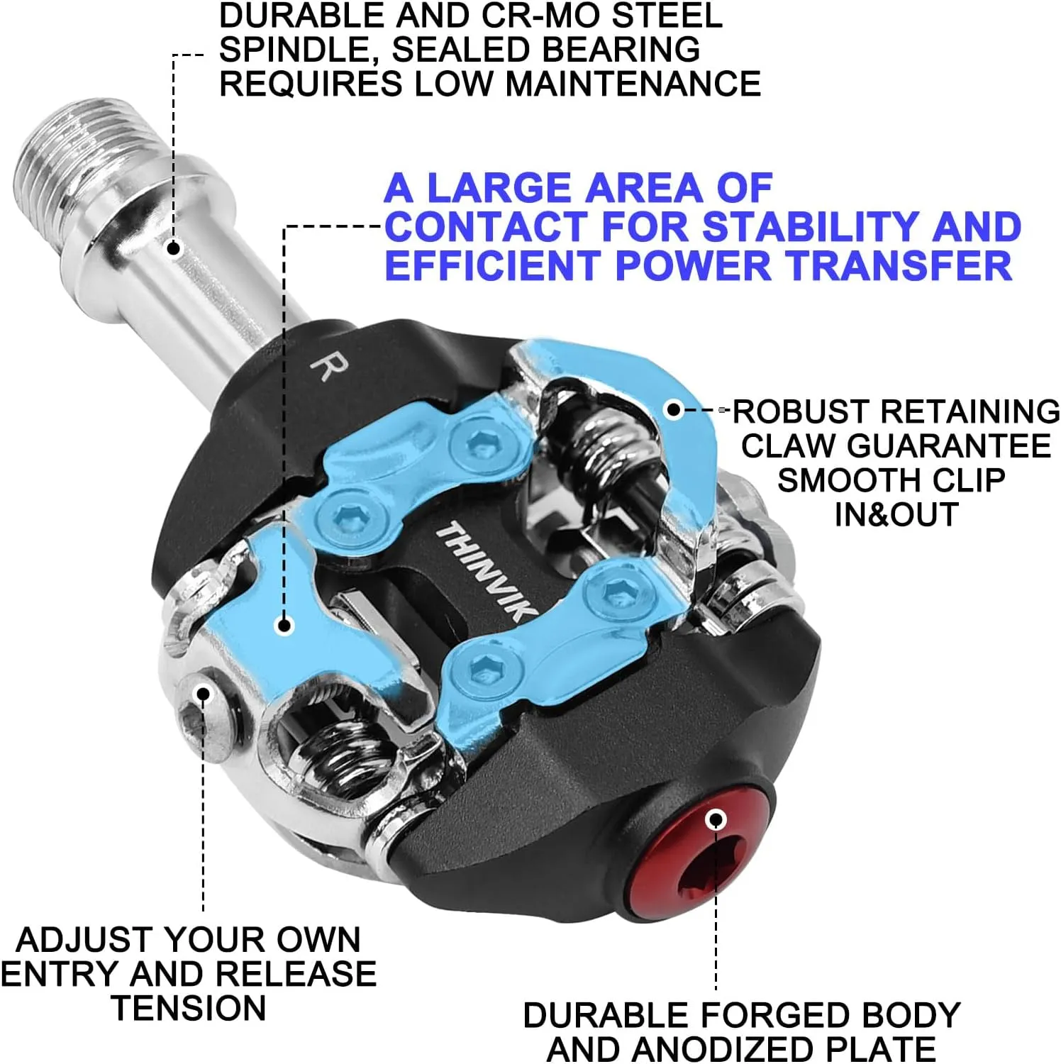 THINVIK Pedals and Cleats for SPD Spin Bike Moutain Bike, Compatible with Shimano SPD System for 9/16'' Indoor/Fitness/Exercise/Peloton Bicycle/MTB