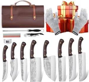 TIJERAS 14PCS Butcher Knife Set for Meat Cutting, Premium Japanese Chef Knife Set with Knife Bag, High Carbon Steel BBQ Knife Set Cooking Kitchen Knives Set for Father's Day Christmas Gift