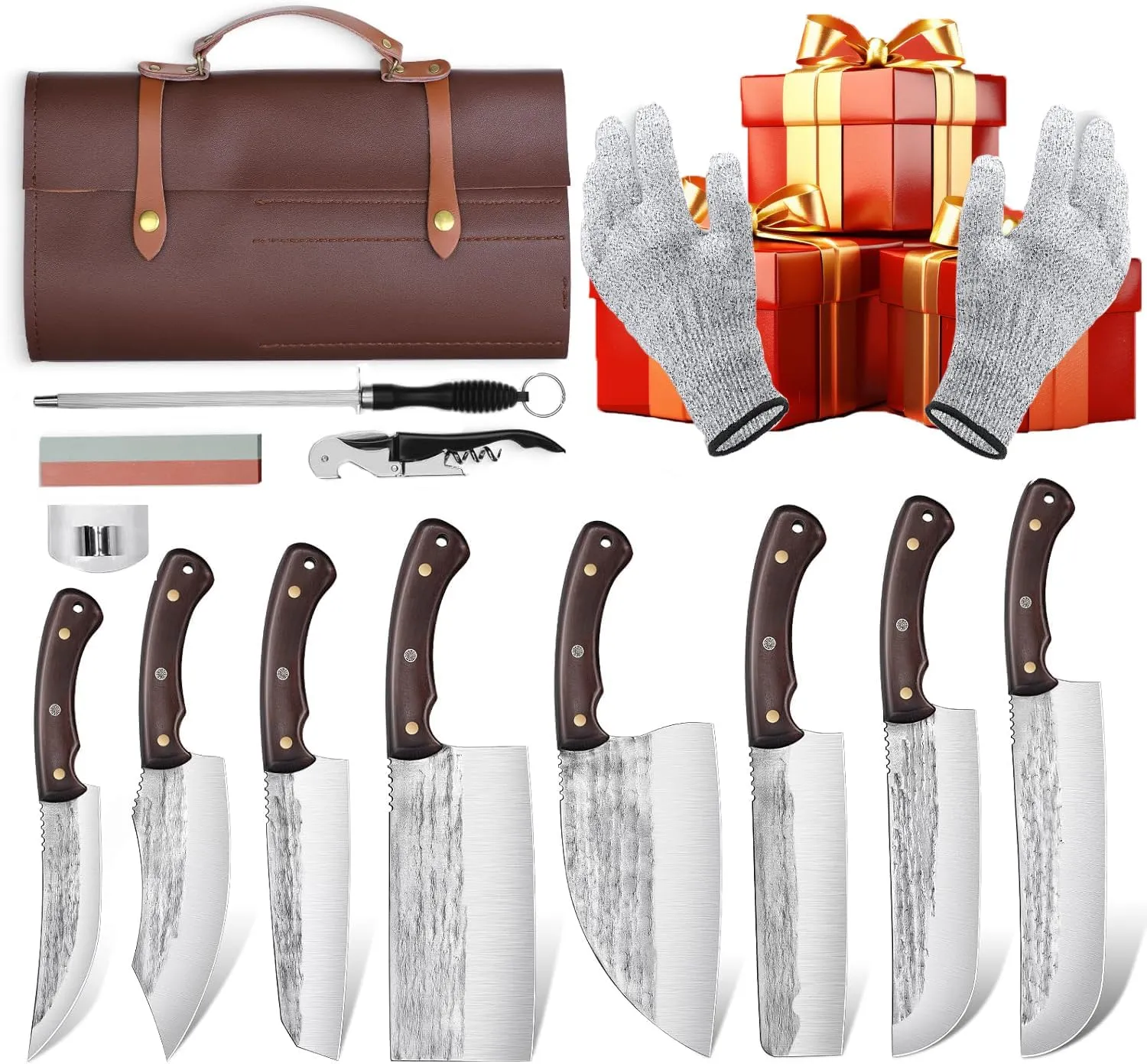 TIJERAS 14PCS Butcher Knife Set for Meat Cutting, Premium Japanese Chef Knife Set with Knife Bag, High Carbon Steel BBQ Knife Set Cooking Kitchen Knives Set for Father's Day Christmas Gift