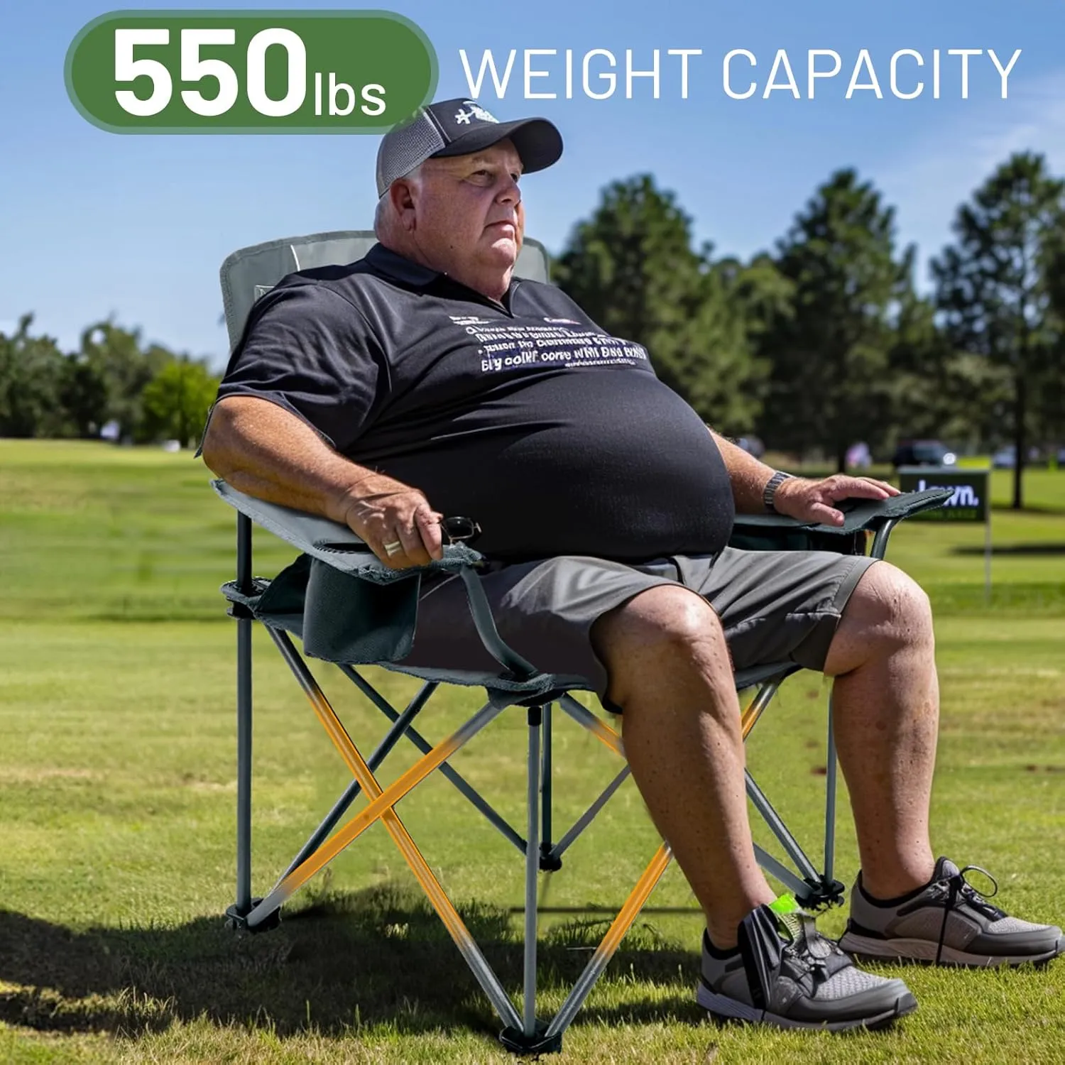 TIMBER RIDGE Oversized Folding Camping Chair for Adults, Support 550 LBS Heavy Duty with Cup Holder Side Pocket for Camping, Lawn, Picnic, Grey