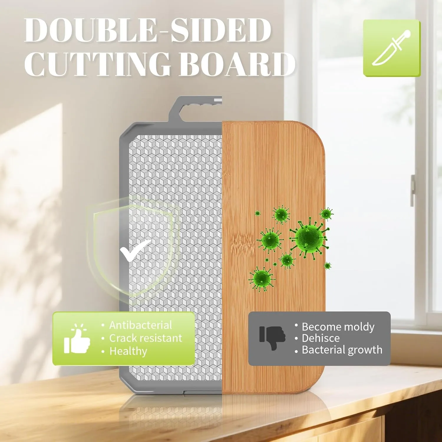 Titanium Cutting Board, Double Sided 17.2”×12” Non Toxic Chopping Board for Kitchen, Titanium and Wheat Straw PP, Food Grade, Non-Slip Silicone Edge, Scratch Resistant Mesh Design, Large Size