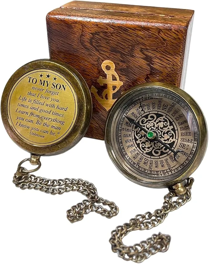 to My Son Compass, Mother to Son, Dad to Son Compass, Grandson, Son Birthday, Vacation Compass to My Son, Son Graduation Gift, Inspirational Gift, Baptism Gift, with Wooden Box