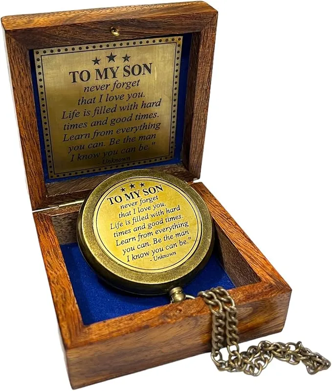 to My Son Compass, Mother to Son, Dad to Son Compass, Grandson, Son Birthday, Vacation Compass to My Son, Son Graduation Gift, Inspirational Gift, Baptism Gift, with Wooden Box