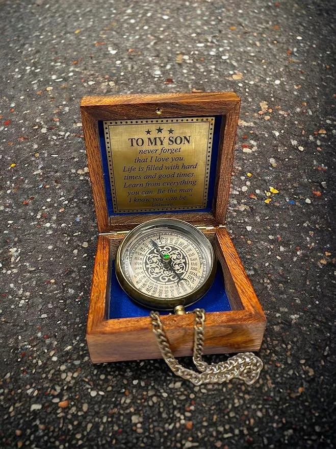 to My Son Compass, Mother to Son, Dad to Son Compass, Grandson, Son Birthday, Vacation Compass to My Son, Son Graduation Gift, Inspirational Gift, Baptism Gift, with Wooden Box