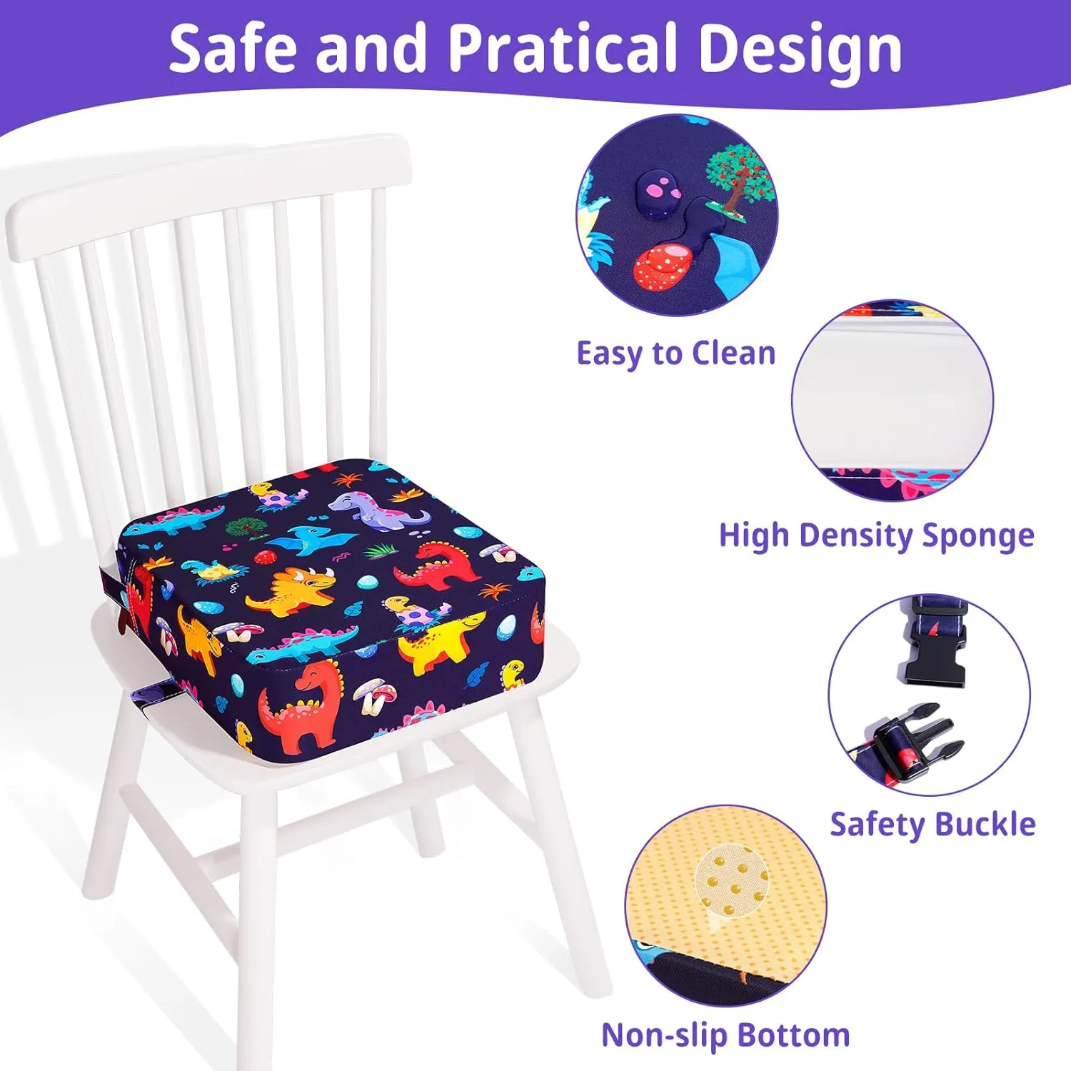 Toddler Booster Seat for Kitchen Chair, Non-Slip Kids Dining Table Booster Seat with Adjustable Safer Straps, Portable Baby Eating Travel Camping Increasing Cushion