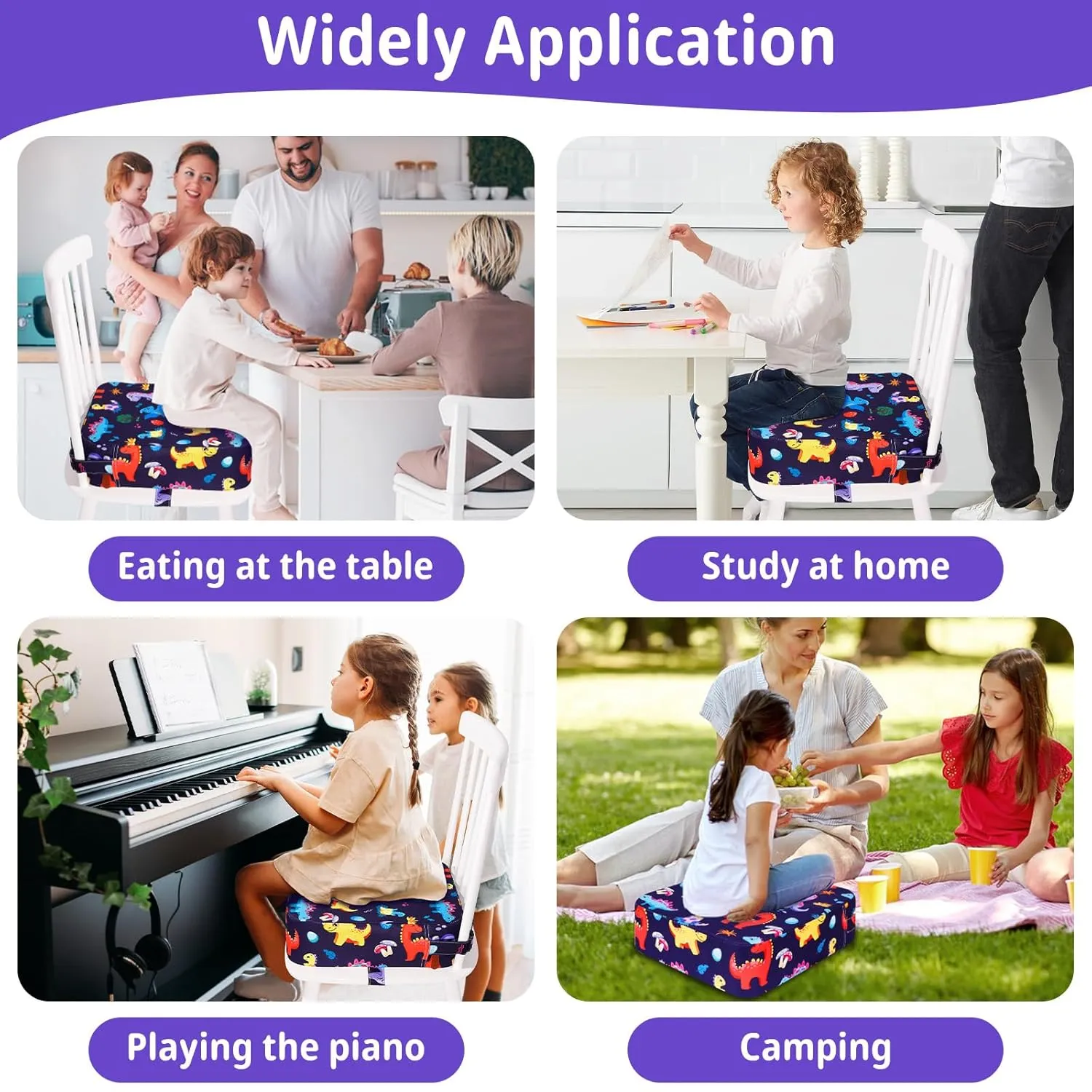 Toddler Booster Seat for Kitchen Chair, Non-Slip Kids Dining Table Booster Seat with Adjustable Safer Straps, Portable Baby Eating Travel Camping Increasing Cushion