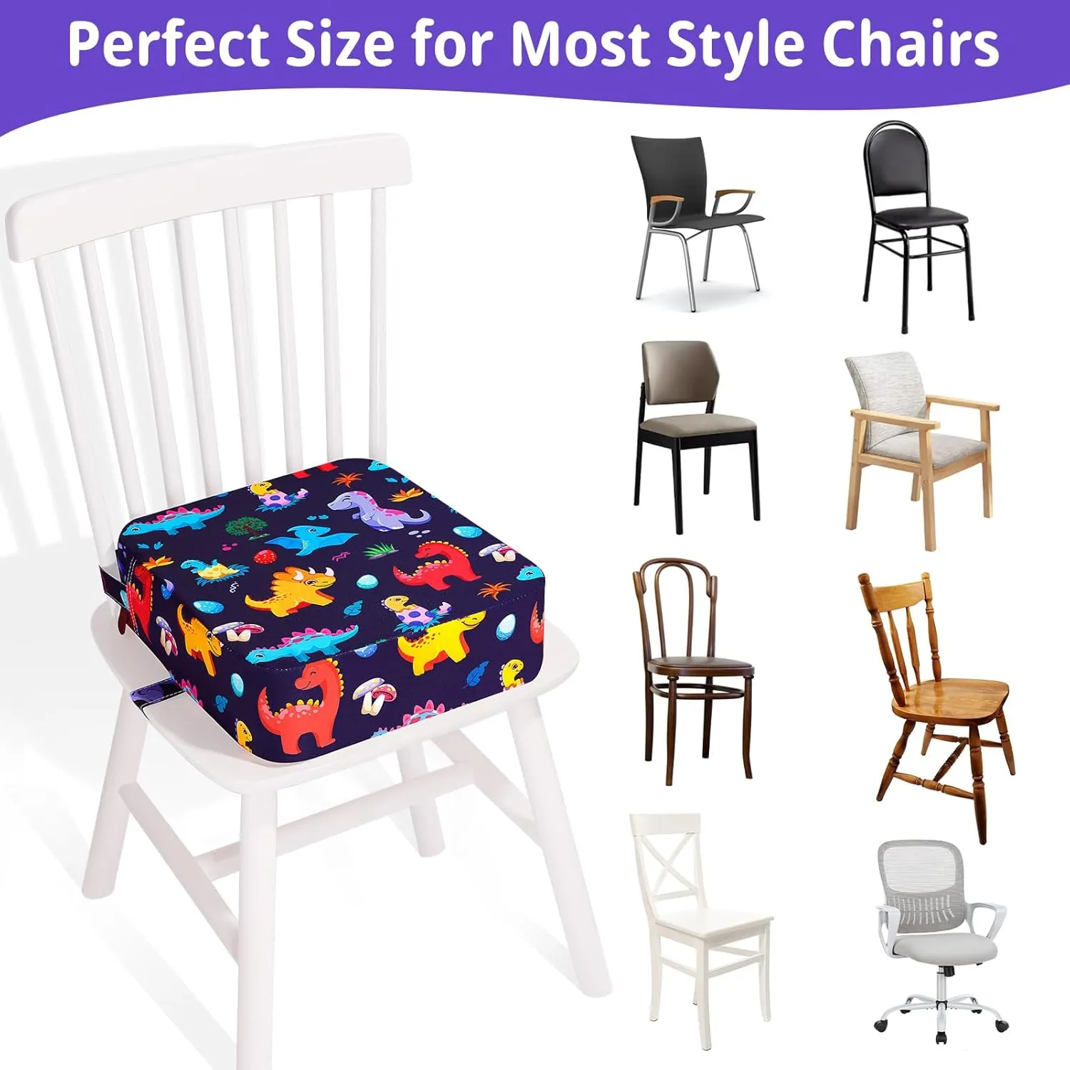 Toddler Booster Seat for Kitchen Chair, Non-Slip Kids Dining Table Booster Seat with Adjustable Safer Straps, Portable Baby Eating Travel Camping Increasing Cushion