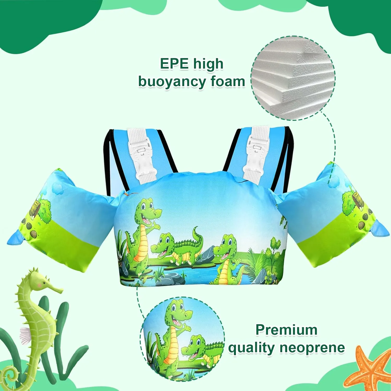 Toddler Swim Vest, Kids Floaties for 20-30-50-66 Pounds Boys & Girls, Pool Jumper Floats with Water Wings for 2-6Years Old Toddlers