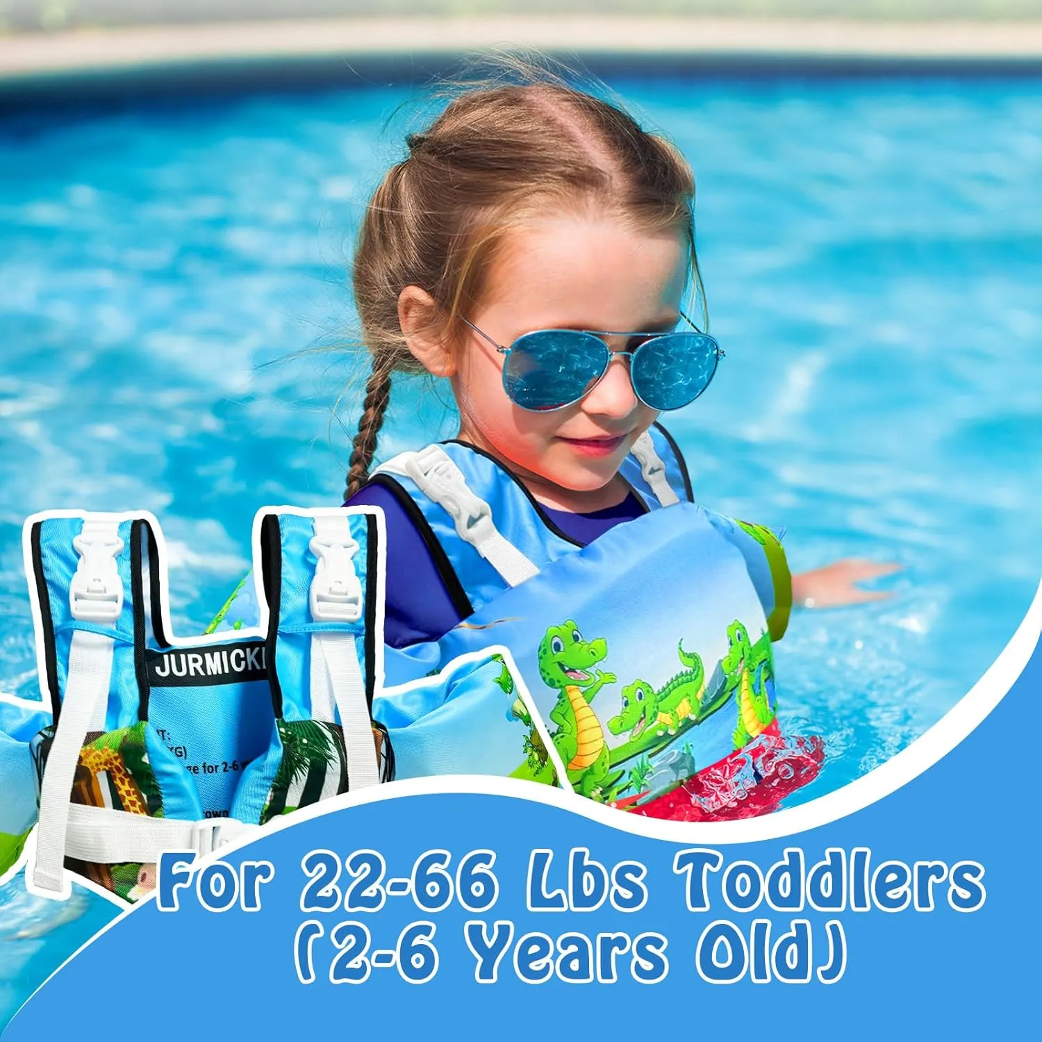 Toddler Swim Vest, Kids Floaties for 20-30-50-66 Pounds Boys & Girls, Pool Jumper Floats with Water Wings for 2-6Years Old Toddlers