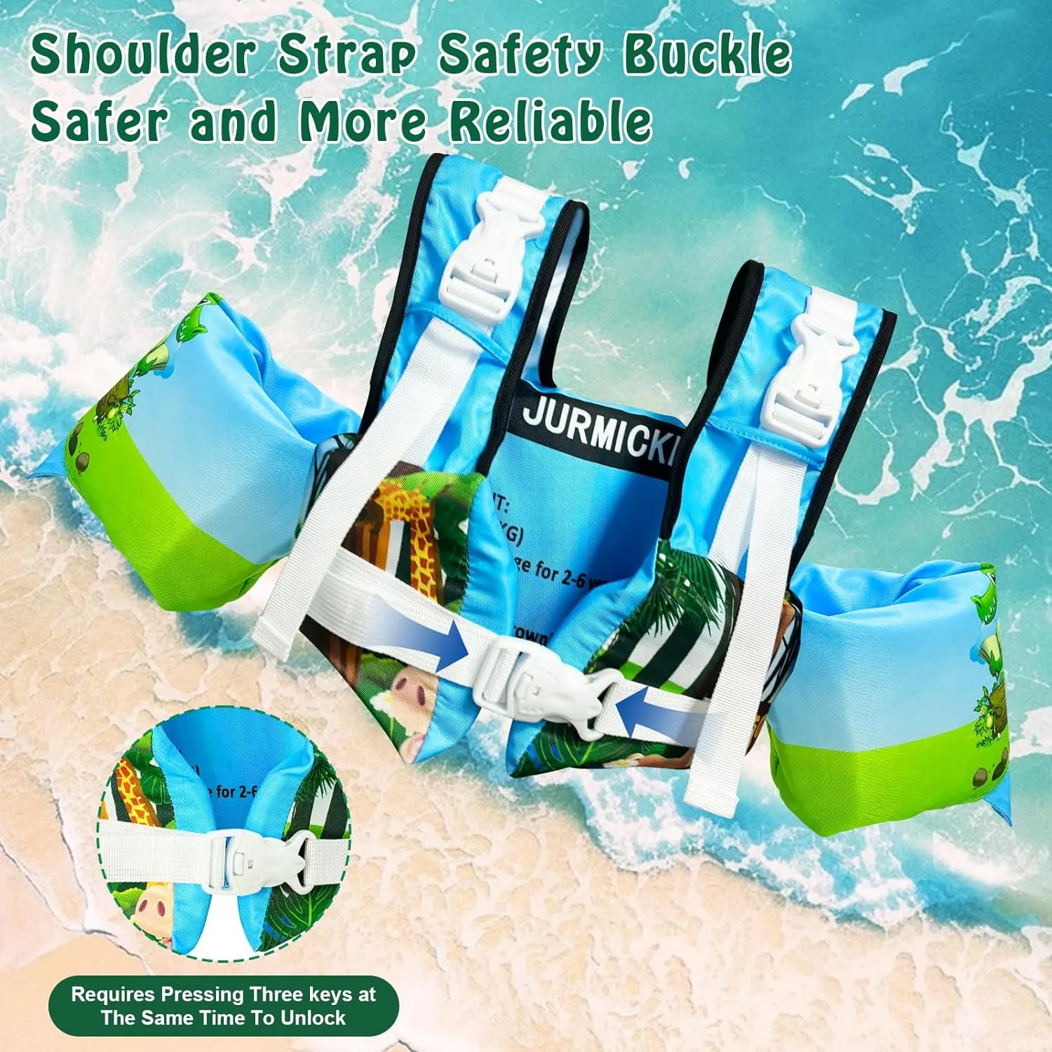 Toddler Swim Vest, Kids Floaties for 20-30-50-66 Pounds Boys & Girls, Pool Jumper Floats with Water Wings for 2-6Years Old Toddlers