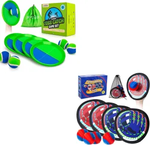 Toss and Catch Ball Set 4 Pack Green with Safe Toss and Catch Ball Set – 0.8oz Soft Ball & Flexible Paddles - Indoor Outdoor Toys for Kids Games - Outside Yard Pool Beach Toys for 3 4 5 6 7 8 