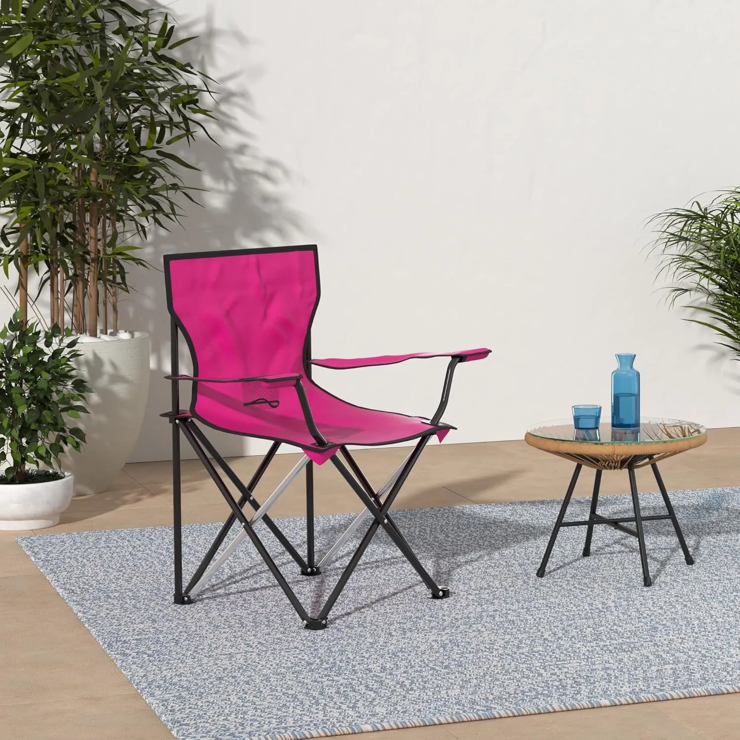 Trademark Innovations Portable Folding Pink Camp Chair, 19.5" L x 31" W x 34.5" H