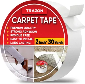 Trazon Carpet Tape Double Sided - Rug Tape Grippers for Hardwood Floors and Area Rugs - Carpet Binding Tape Strong Adhesive and Removable, Heavy Duty Stickers Tape, Residue Free (2 Inch / 30 Yards)