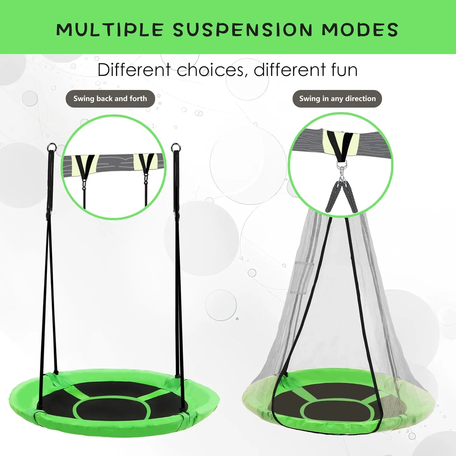 Tree Swing, Saucer Flying Swings for Kids, Round Disc Circle Swing-with Capacity Waterproof Fabric Hanging Straps Tent for Kids Backyard Garden Outdoor (Green, 43'')