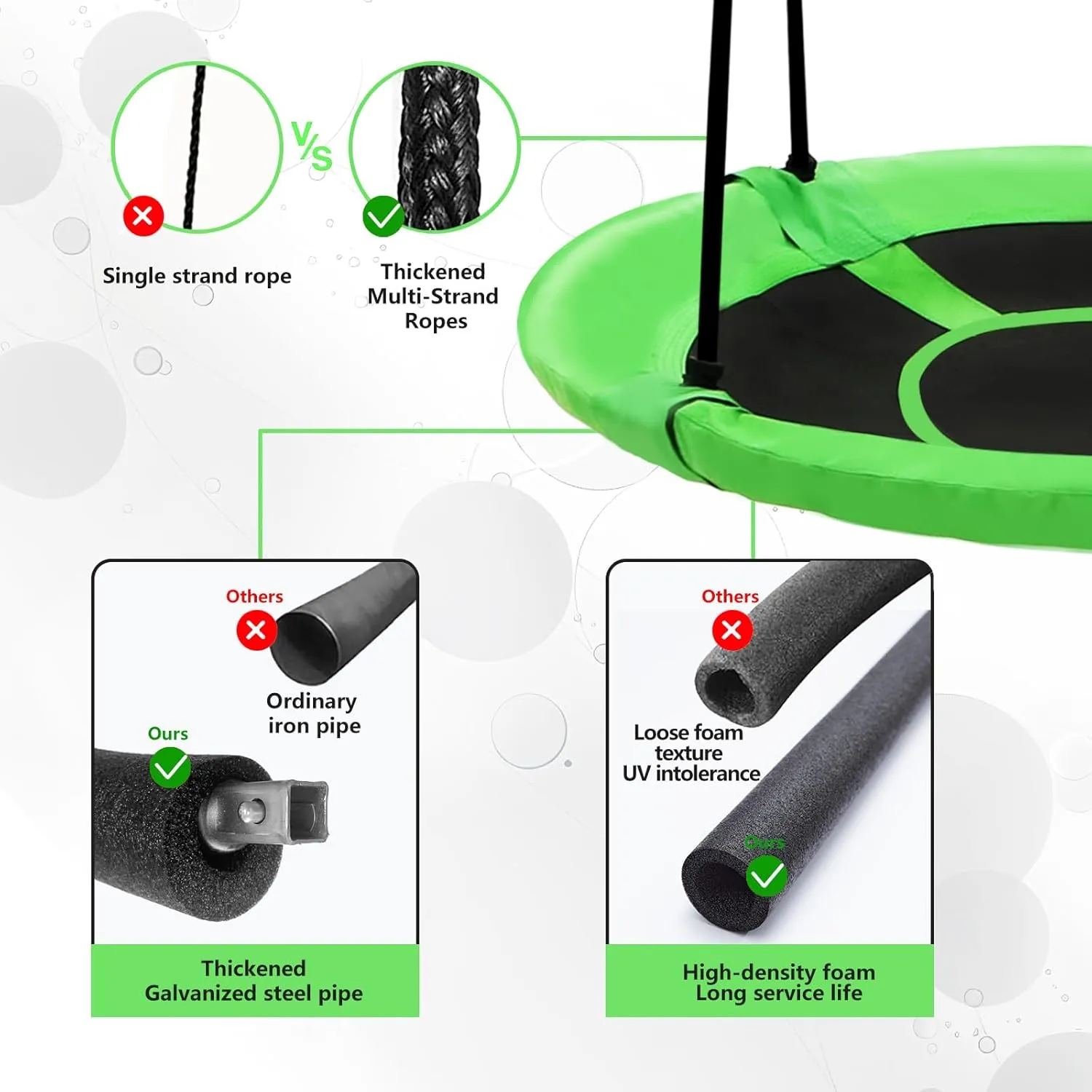 Tree Swing, Saucer Flying Swings for Kids, Round Disc Circle Swing-with Capacity Waterproof Fabric Hanging Straps Tent for Kids Backyard Garden Outdoor (Green, 43'')