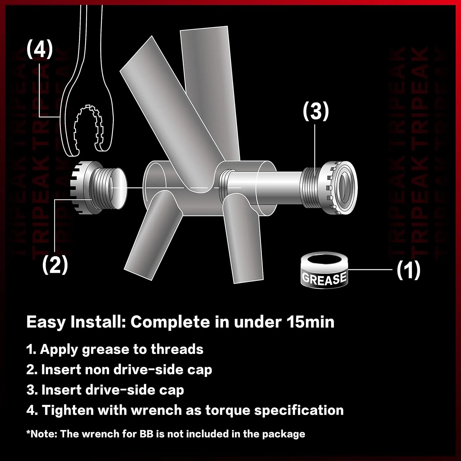 TRiPEAK Bottom Bracket BSA/ITA/C60/CR1/T47, with Ceramic Bearings for 24mm Shimano Hollowtech II Road/MTB Cranksets, Threaded BB Compatible with Trek, Giant, Specialized, Canyon, Campagnolo Frame