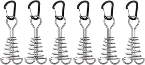 TRIWONDER 6pcs Deck Plank Board Tent Stakes Aluminum Spring Anchor Fishbone Guyline Cord Adjuster Tent Pegs with Carabiners for Outdoor Camping Hiking