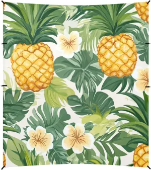 Tropical Pineapple Golden Yellow Green Palm Leaves Flower Beach Cabana UPF50  Protection Lightweight Large Sun Shade Includes Sand Shovel, Sandbags, Stability Poles for Camping, Picnics, Backyard