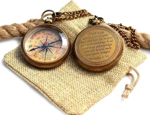 Trust in The Lord with All Your Heart -Proverbs 3: 5-6 Quote Engraved Compass with Wooden Box, Greeting card, Gift Compass, Graduation Day Gifts 2024 Compass for Women Mens Boy Girls