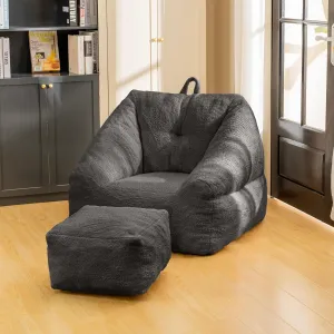 Ultimate Comfort with Memory Foam Bean Bag Sofa, Soft Faux Fur, Lazy Chair for Living Room or Dorm, Black