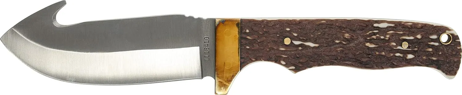 Uncle Henry 185UH Next Gen 9.1in High Carbon S.S. Fixed Blade Knife with a 4.3in Gut Hook and Staglon Handle for Outdoor Survival, Camping and Hunting