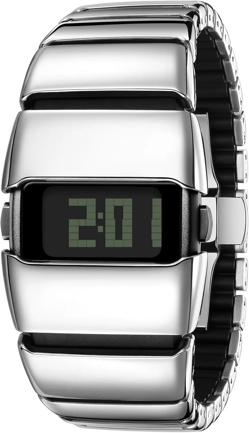 Unique Metal Wristwatch, Stainless Steel Men's Digital Watches,Y2K Watches for Men,3ATM Waterproof