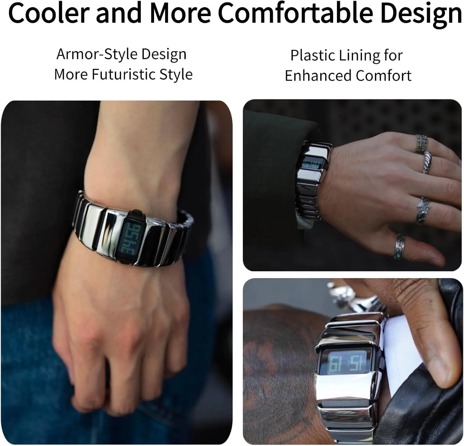 Unique Metal Wristwatch, Stainless Steel Men's Digital Watches,Y2K Watches for Men,3ATM Waterproof