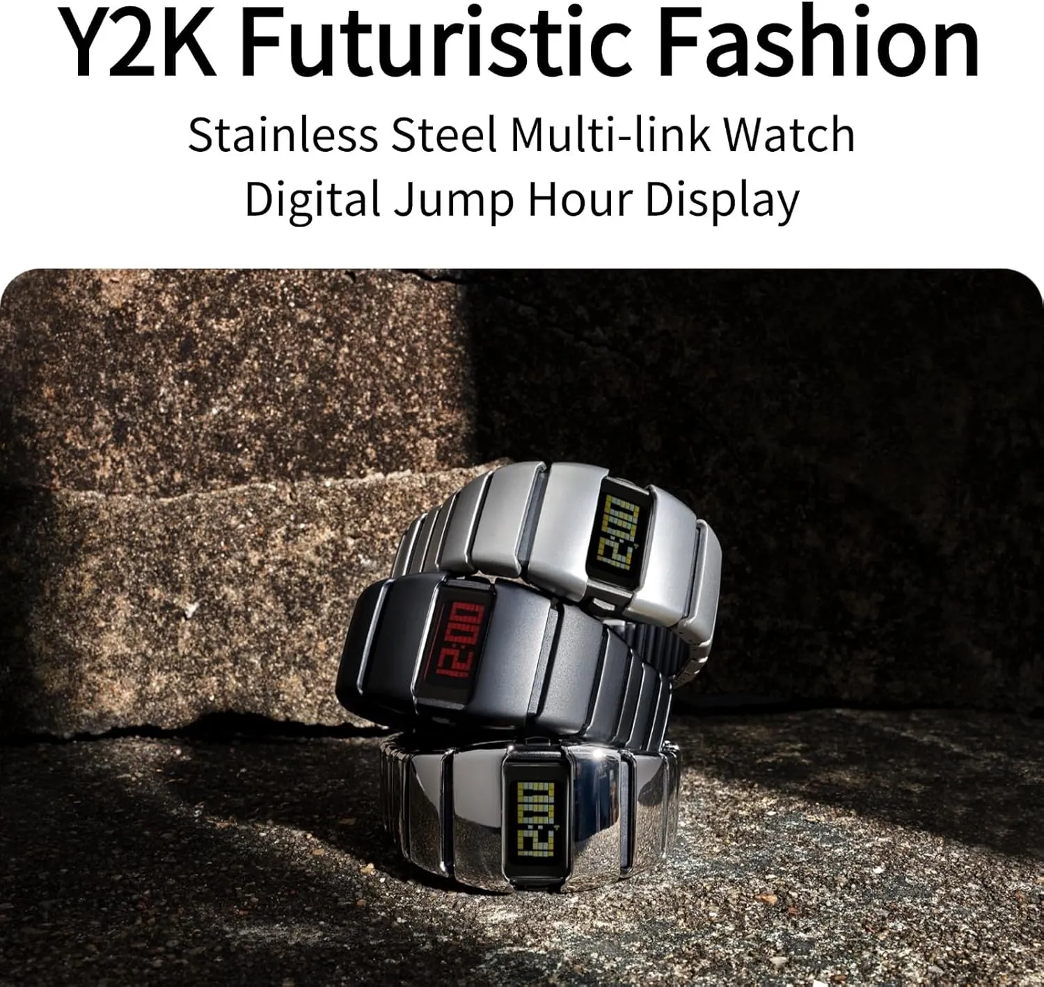 Unique Metal Wristwatch, Stainless Steel Men's Digital Watches,Y2K Watches for Men,3ATM Waterproof