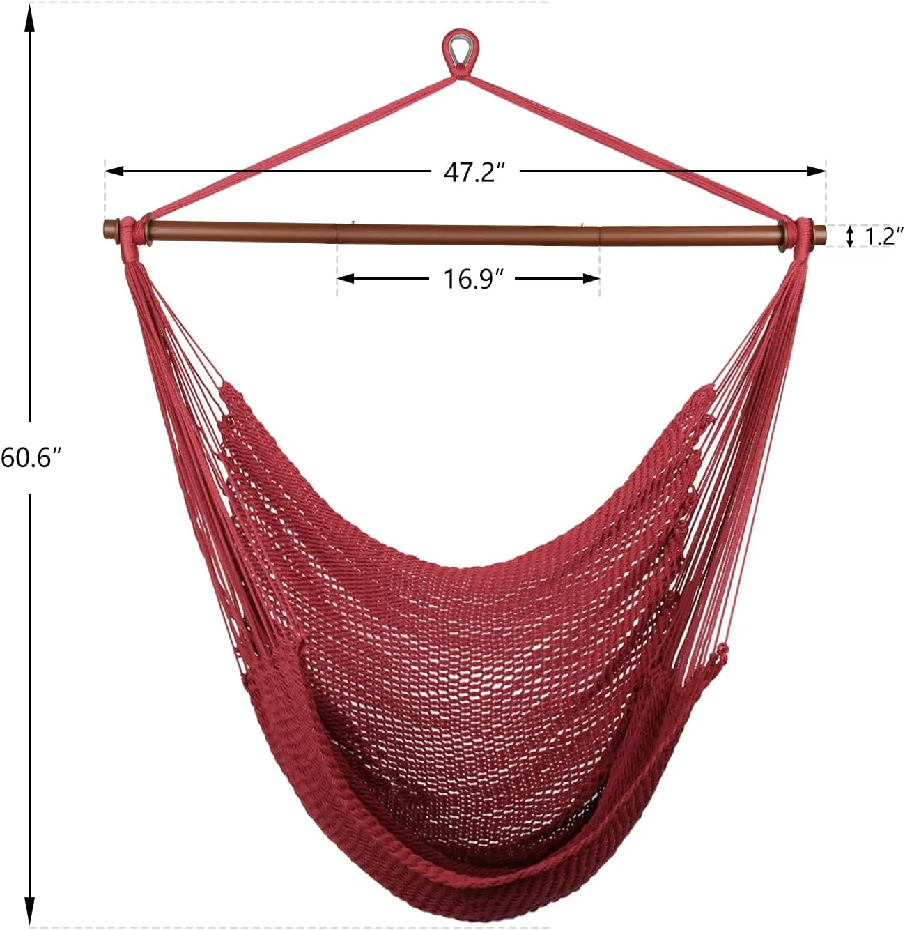 Upgraded Caribbean Hammock Chair with Detachable Metal Bar, Large Hammock Swing Chair, XL Rope Hanging Chair for Outdoor Indoor, 330 LBS Weight Capacity, FireBrick