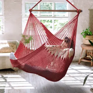 Upgraded Caribbean Hammock Chair with Detachable Metal Bar, Large Hammock Swing Chair, XL Rope Hanging Chair for Outdoor Indoor, 330 LBS Weight Capacity, FireBrick