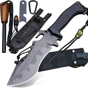 U.S.A 8mm thick DC53 steel 38.5CM (15.4in) (full tang) fixed knife Nylon sheath&(5.9in) cerium igniter, suitable for outdoor hunting, camping, Jungle Survival, exploration, EDC tool knife