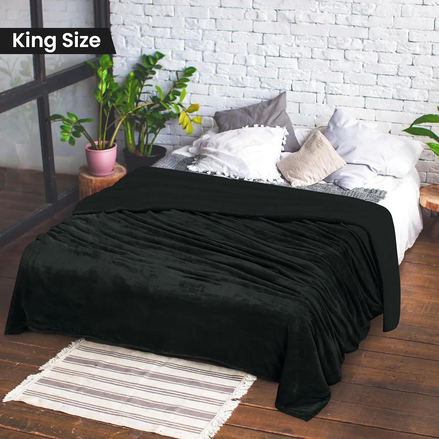 Utopia Bedding Sherpa Blanket King Size (Black, 90x102 Inches) - Soft Lightweight Plush Fleece Reversible Blanket for Bed, Sofa, Couch, Camping and Travel