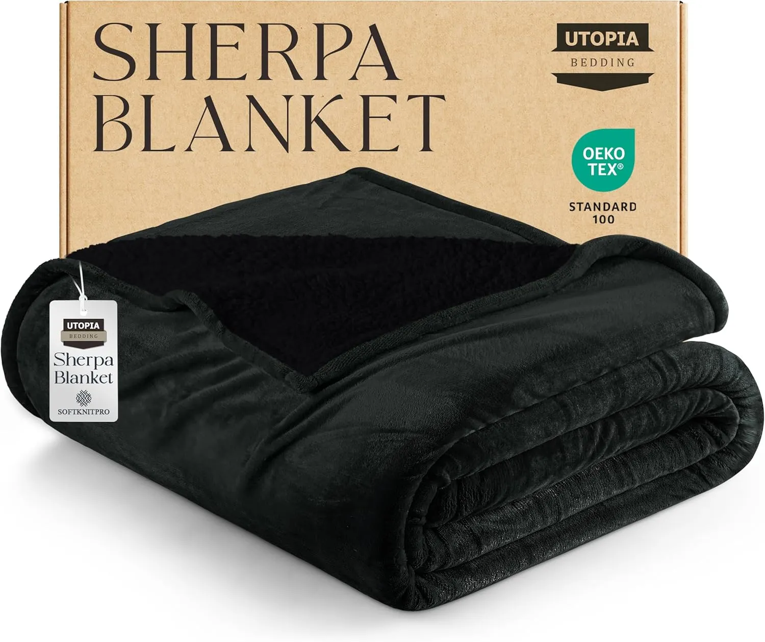 Utopia Bedding Sherpa Blanket Twin Size (Black, 90x66 Inches) - Soft Lightweight Plush Fleece Reversible Blanket for Bed, Sofa, Couch, Camping and Travel
