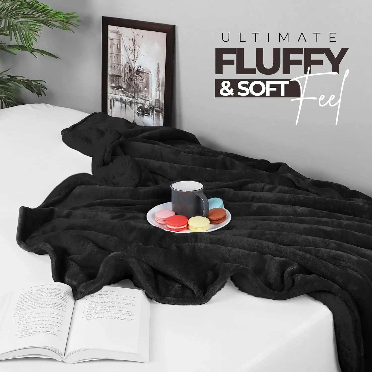 Utopia Bedding Sherpa Blanket Twin Size (Black, 90x66 Inches) - Soft Lightweight Plush Fleece Reversible Blanket for Bed, Sofa, Couch, Camping and Travel