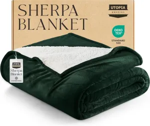 Utopia Bedding Sherpa Blanket Twin Size (Forest Green, 90x66 Inches) - Soft Lightweight Plush Fleece Reversible Blanket for Bed, Sofa, Couch, Camping and Travel