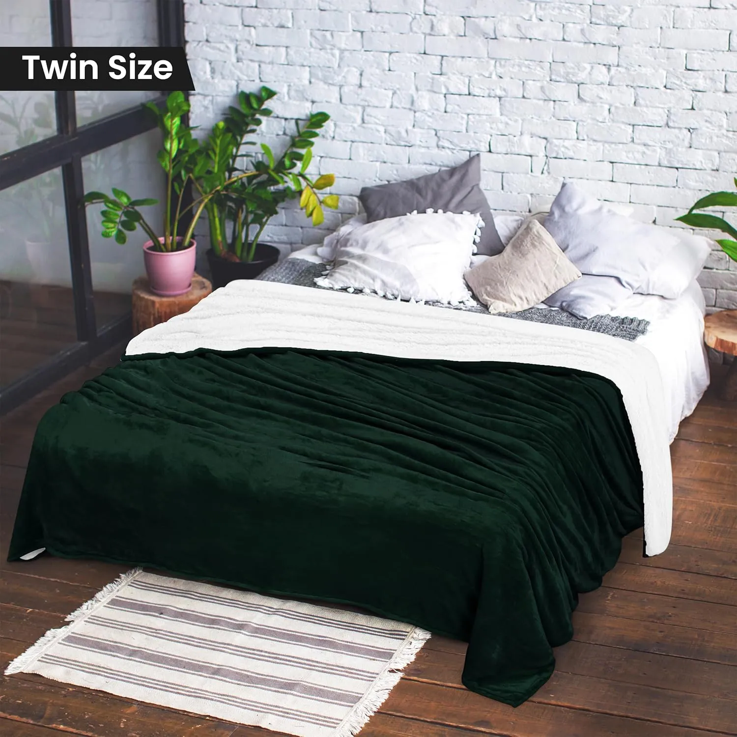 Utopia Bedding Sherpa Blanket Twin Size (Forest Green, 90x66 Inches) - Soft Lightweight Plush Fleece Reversible Blanket for Bed, Sofa, Couch, Camping and Travel