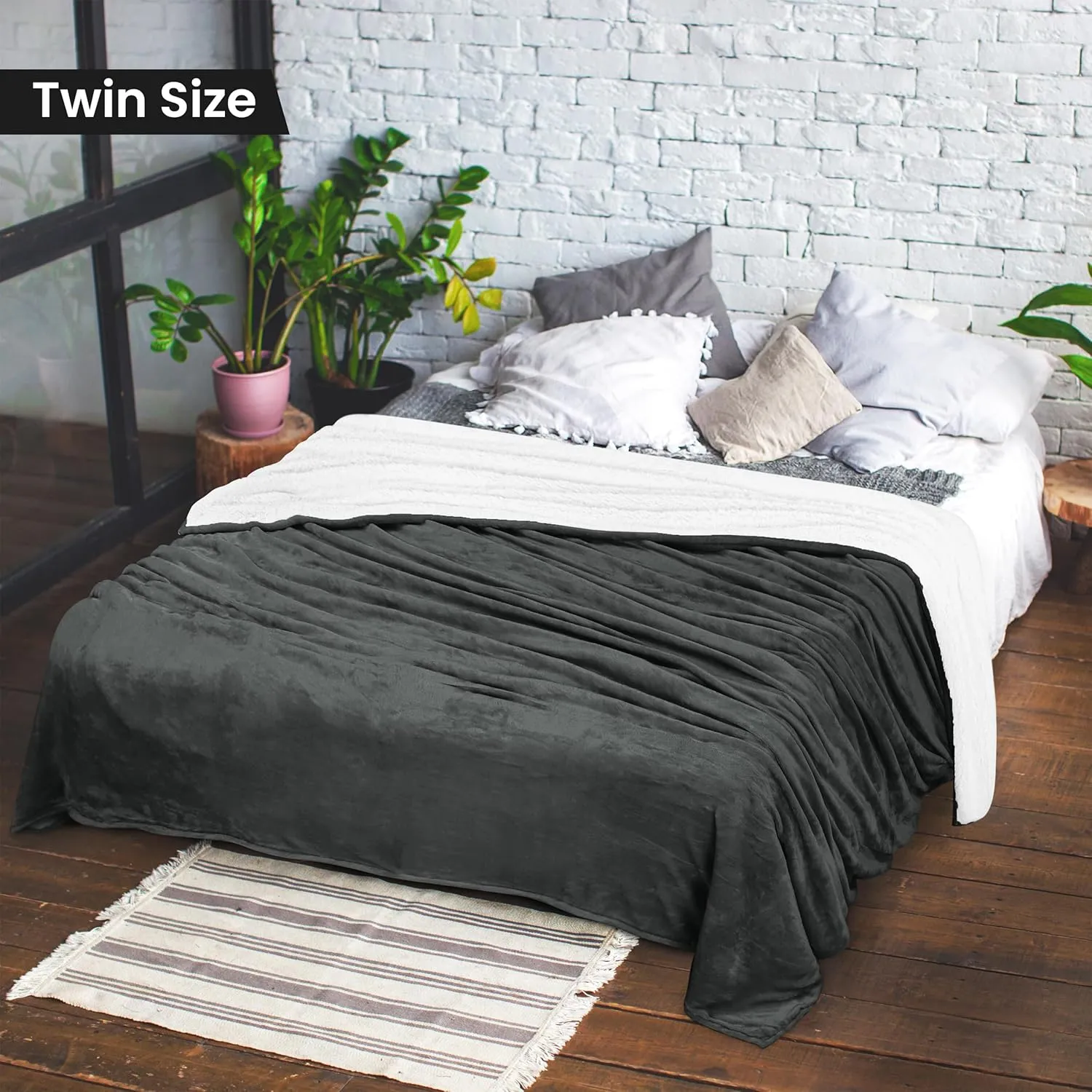 Utopia Bedding Sherpa Blanket Twin Size (Grey, 90x66 Inches) - Soft Lightweight Plush Fleece Reversible Blanket for Bed, Sofa, Couch, Camping and Travel