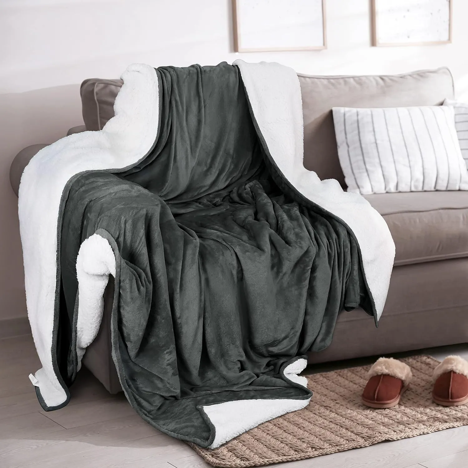 Utopia Bedding Sherpa Blanket Twin Size (Grey, 90x66 Inches) - Soft Lightweight Plush Fleece Reversible Blanket for Bed, Sofa, Couch, Camping and Travel