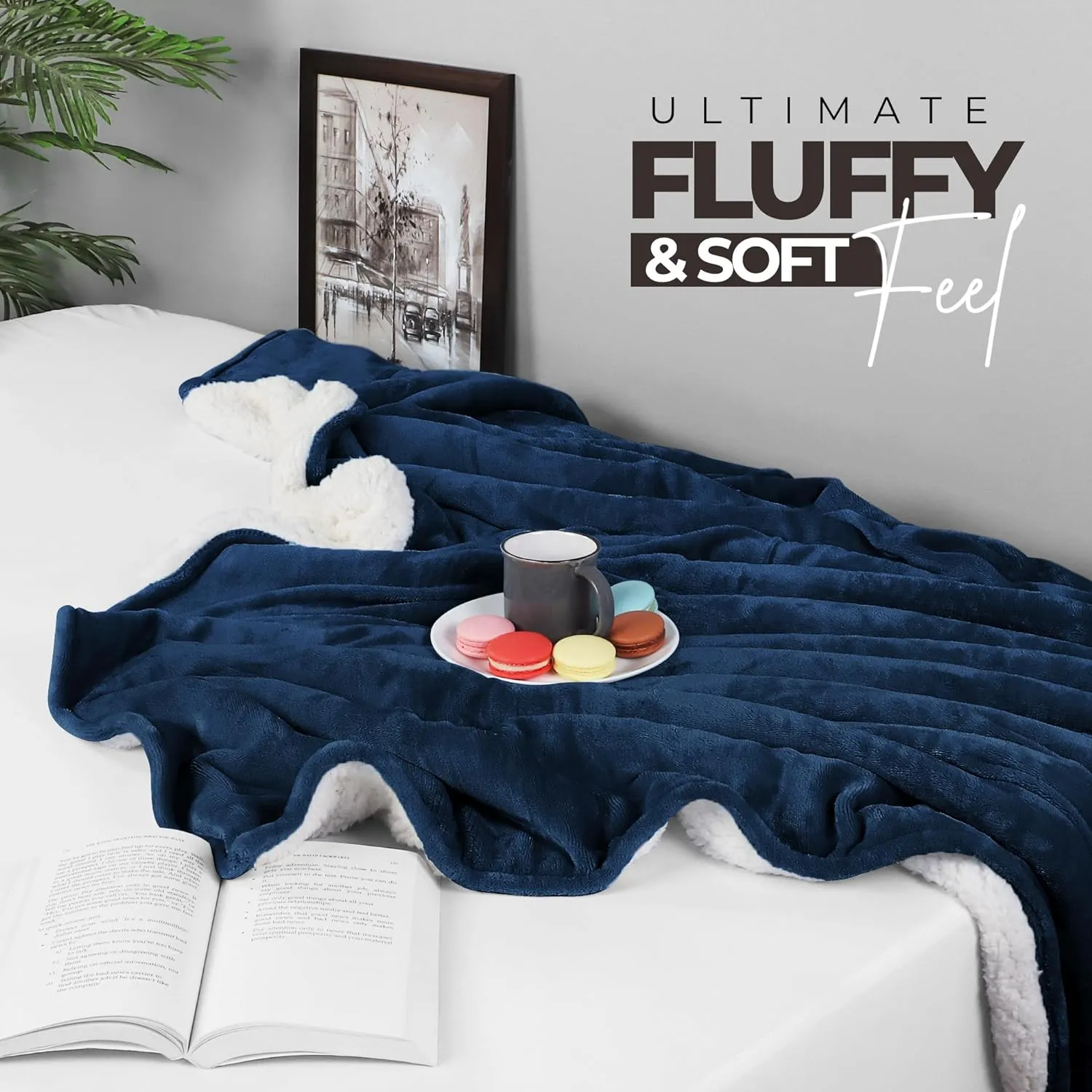 Utopia Bedding Sherpa Blanket Twin Size (Navy, 90x66 Inches) - Soft Lightweight Plush Fleece Reversible Winter Blanket for Bed, Sofa, Couch, Camping and Travel