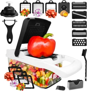 Vegetable Chopper With Container,Upgraded Multi 12-in-1 Mandoline Food Cutter and Cheese Grater,8 Blades Veggie Chopper,Fruit Cutter,Onion Slicer,Veggie Dicer,Salad Chopper,Premium Home Appliances