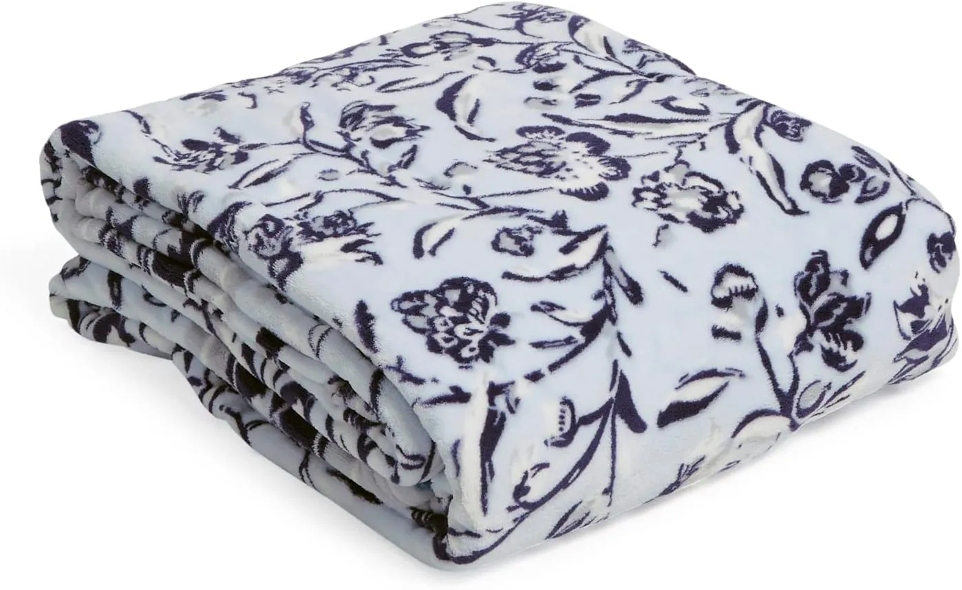 Vera Bradley Women's Oversized Fleece Plush Throw Blanket, Perennials Misty Surf, Full/Queen