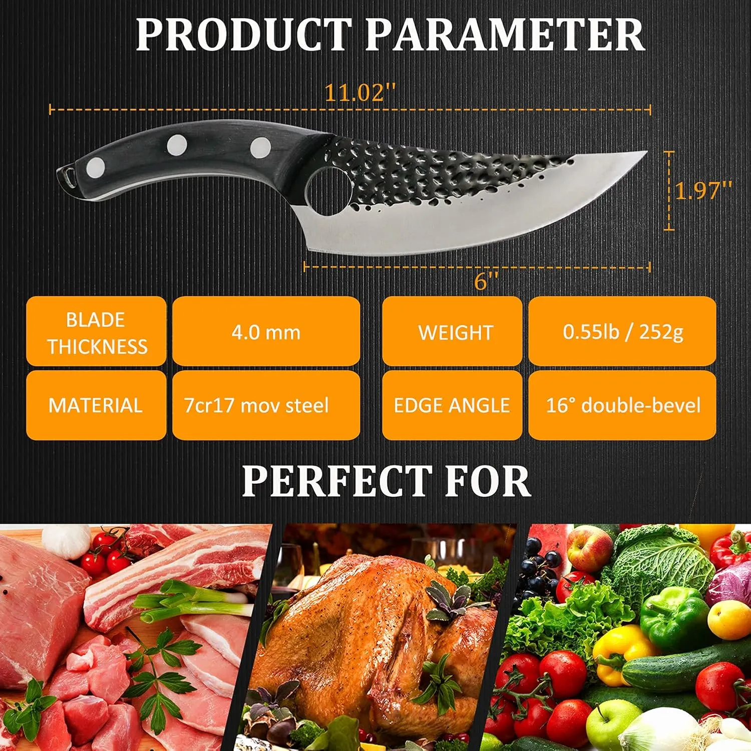 Viking Knife Hand Forged Boning Knife with Sheath & Pocket Knife Sharpener High Carbon Steel Meat Caveman Knife Multipurpose Chef Knives for Camping, Outdoor, Deboning, BBQ