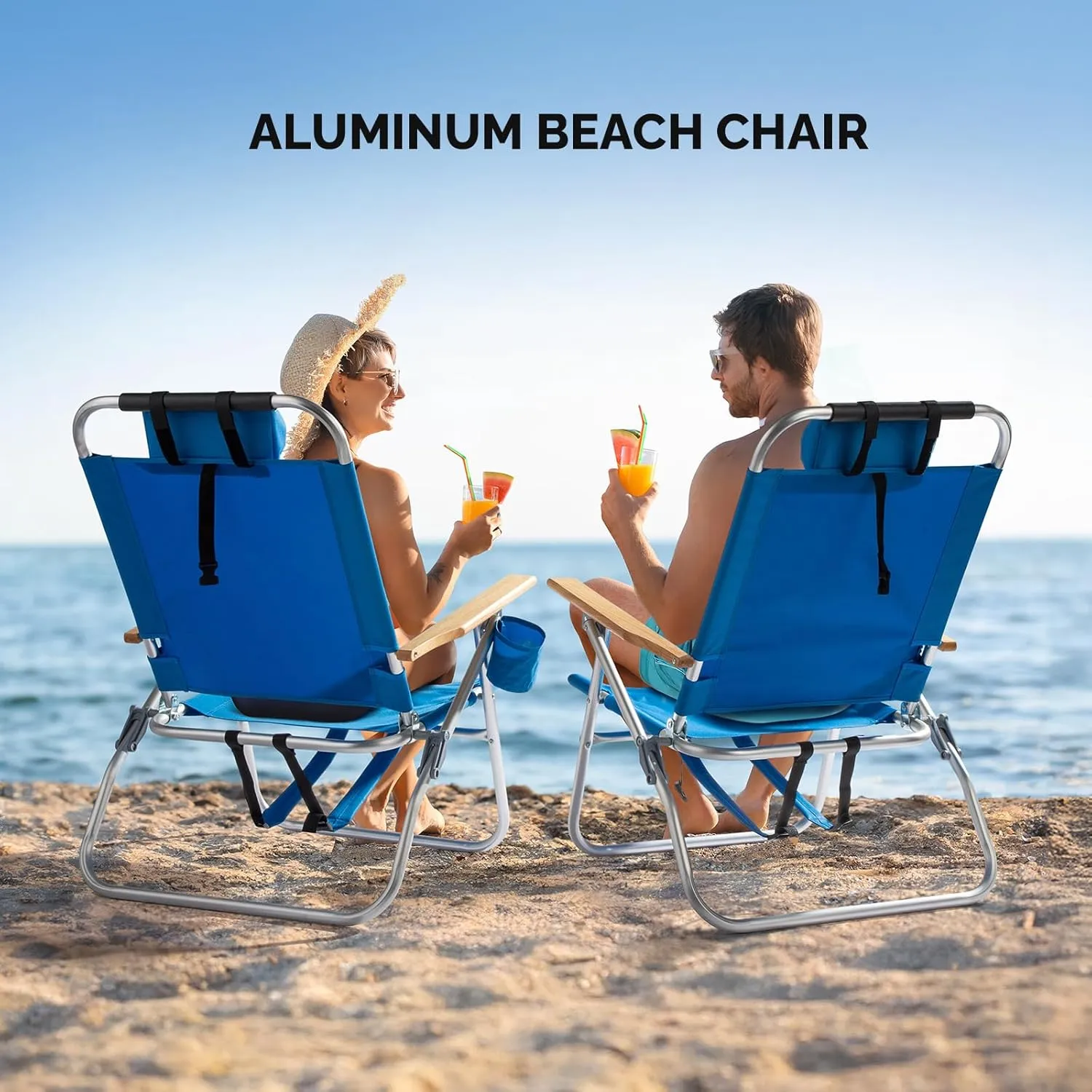 VINGLI 13" Aluminum Backpack Beach Chair – Tall Beach Chairs for Adults, Portable with Adjustable Straps, 3-Position Reclining, Cup Holder, High Lightweight Beach Chairs for Beach，Camping, Picnic
