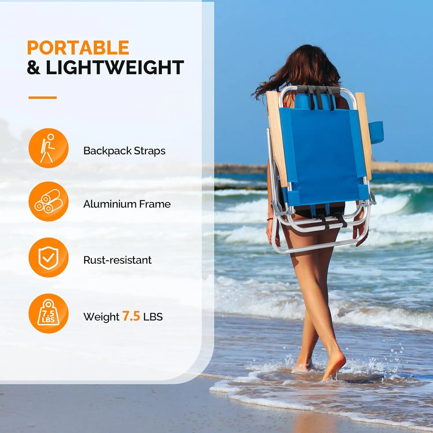 VINGLI 13" Aluminum Backpack Beach Chair – Tall Beach Chairs for Adults, Portable with Adjustable Straps, 3-Position Reclining, Cup Holder, High Lightweight Beach Chairs for Beach，Camping, Picnic